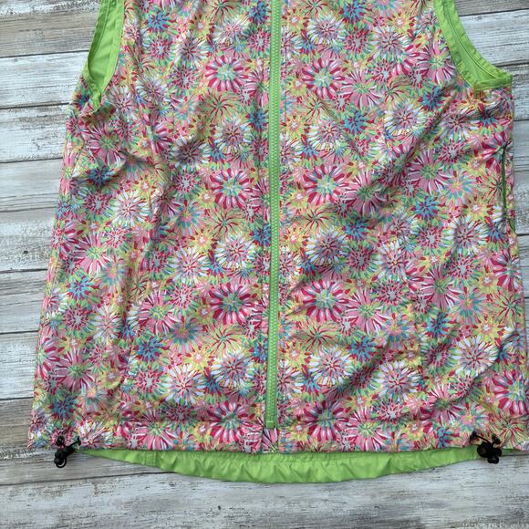 Peter Millar Vest Sz L E4 Wind Performance Golf Green Floral Reversible Full Zip - Picture 9 of 11